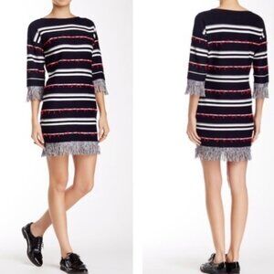 Endless Rose Fringe Stripe Sweater Dress Navy/White/Red Small